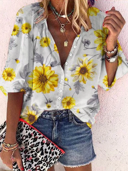 

Half Open Collar Vacation Blouse, Yellow, Shirts & Blouses