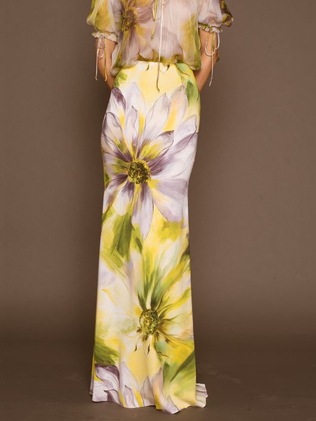 

Floral Elegant Regular Fit Long Skirt, Yellow, Maxi Dresses