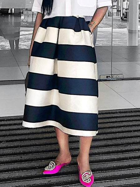 

Lightweight Loose Striped Urban Midi Skirt, Stripe, Midi Dresses