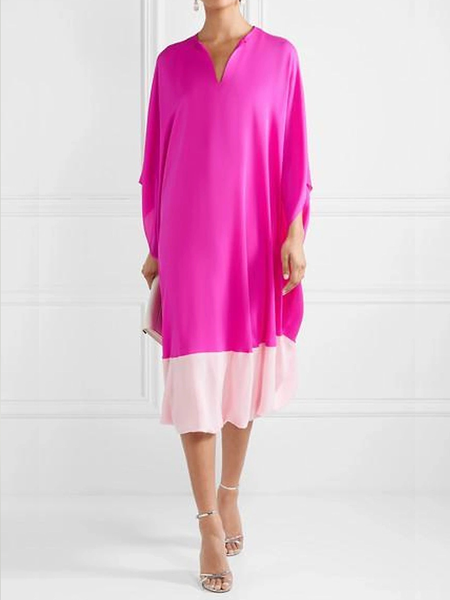 

Lightweight Urban Loose Short sleeve Midi Dress, Rose red, Midi Dresses
