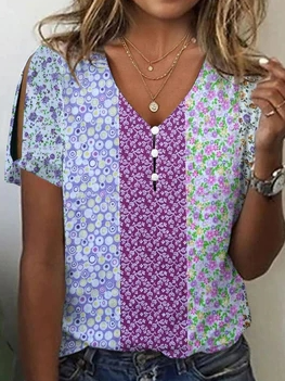 

Floral Casual V Neck Shirt, Purple, Shirts & Blouses