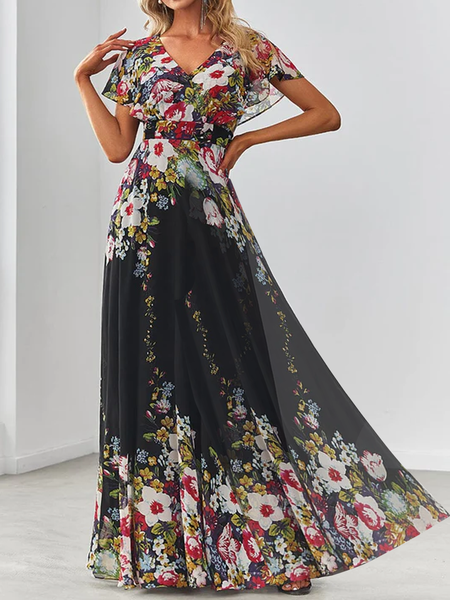 

Regular Fit V Neck Vacation Dress, Black, Formal Dresses