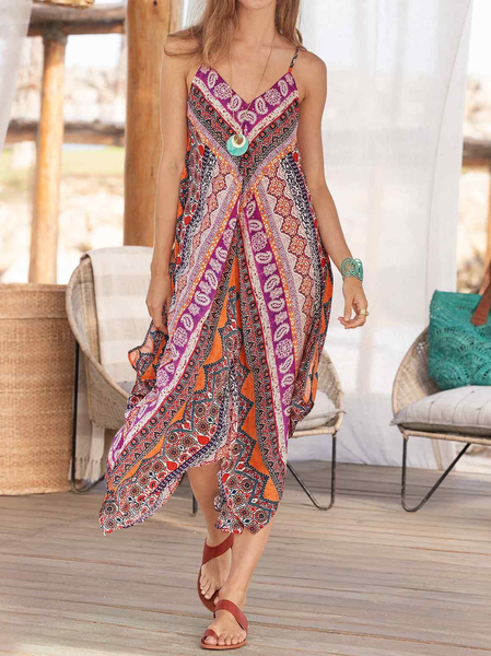 

Spaghetti Boho Ethnic Loose Dress, Red brown, Dresses