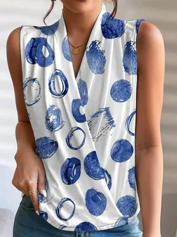 

Casual V Neck Geometric Loose Tank Top, White, Tanks & Camis