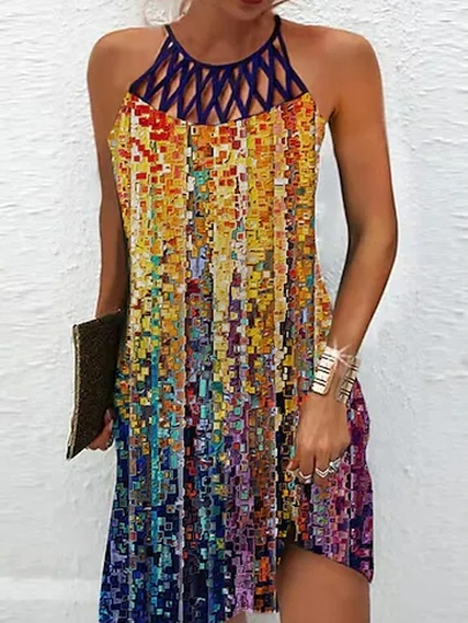 

Casual Crew Neck Regular Fit Ombre Dress, Light orange, Dresses