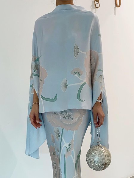 

Floral Loose Regular Size Elegant Shirt, Light blue, Blouses and Shirts