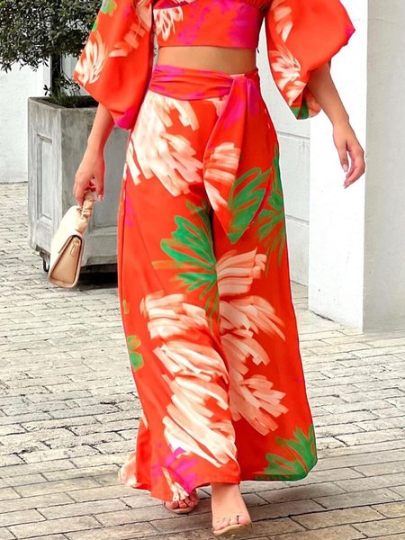 

Vacation Painting Regular Fit Long Pants, Orange red, Pants