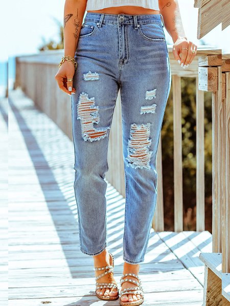

Plain Casual Regular Fit Denim Jeans, Denim blue, Jeans