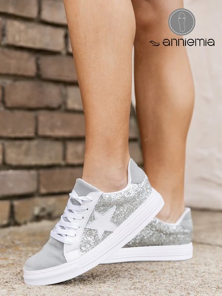 

Silver Glitter Star Street Sneakers, Sneakers