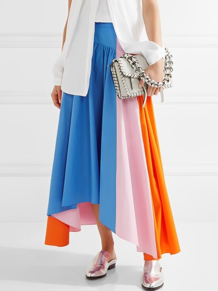 

Loose Urban Irregular Craftsmanship Color Block Skirt, Multicolor, Maxi Dresses