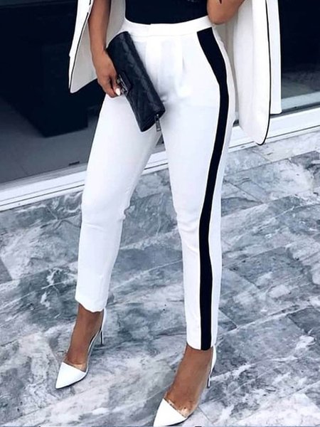 

Regular Fit Color Block Urban Fashion Pants, White, Pants