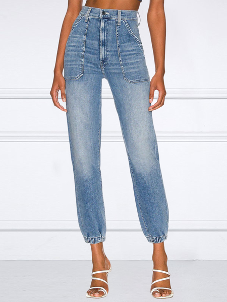 

Denim Urban Plain Loose Pockets Jeans, Blue, Jeans