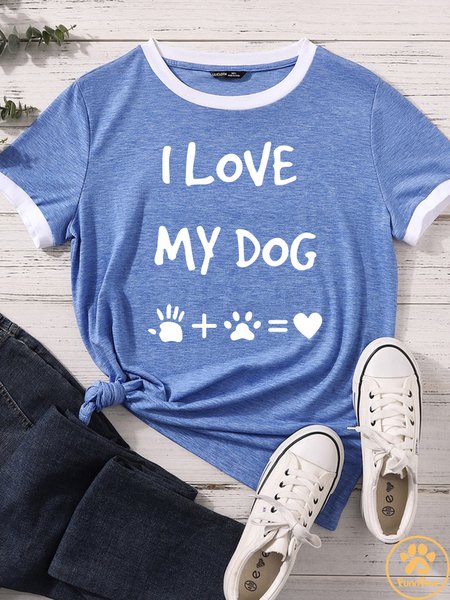 

Lilicloth X Funnpaw Women's I Love My Dog Matching T-Shirt, Blue, T-shirts