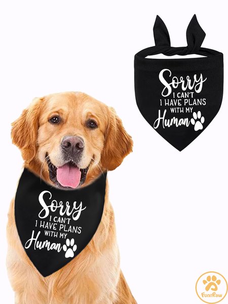 

Lilicloth X Funnpaw Sorry I Can't I Have Plans With My Human Matching Dog Print Bib, Black, Pet Bandanas