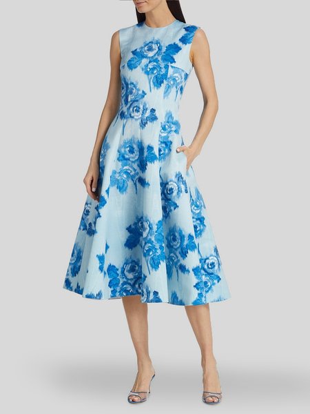 

Daily Regular Fit Floral Elegant Dress, Blue, Midi Dresses