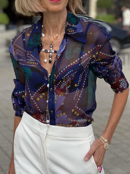 

Urban Regular Fit Abstract Shirt Collar Blouse, As picture, Blouses and Shirts