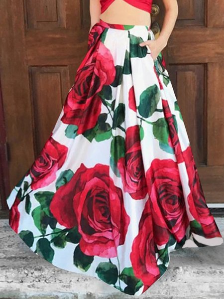 

Daily Regular Fit Elegant Floral Skirt, White, Maxi Dresses