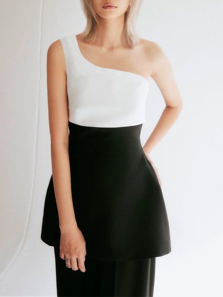 

Urban Color Block Regular Fit One Shoulder Shirt, Black-white, Blouses and Shirts