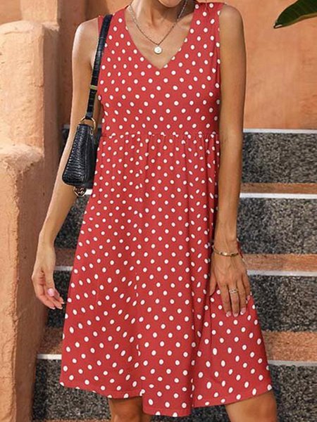 

Ruched V Neck Polka Dots Elegant Dress, Red, Dresses