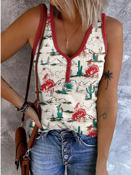 

Casual Ethnic Crew Neck Tight Tank Top, White, Tanks & Camis