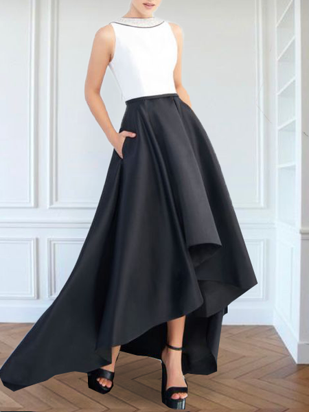 

Color Block Elegant Party Dress, Black-white, Maxi Dresses