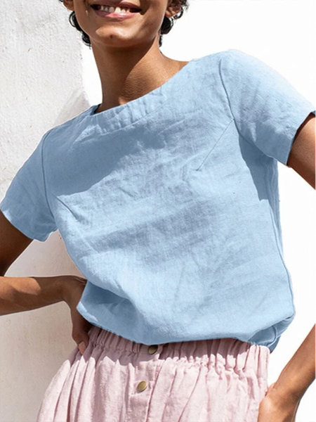 

Plain Simple Loose Crew Neck T-Shirt, Blue, Tees & T-shirts