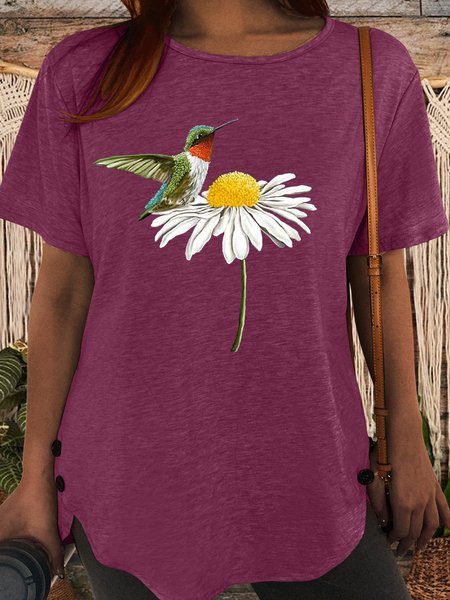 

Women's Hummingbird on Daisy Casual T-Shirt, Burgundy, T-shirts