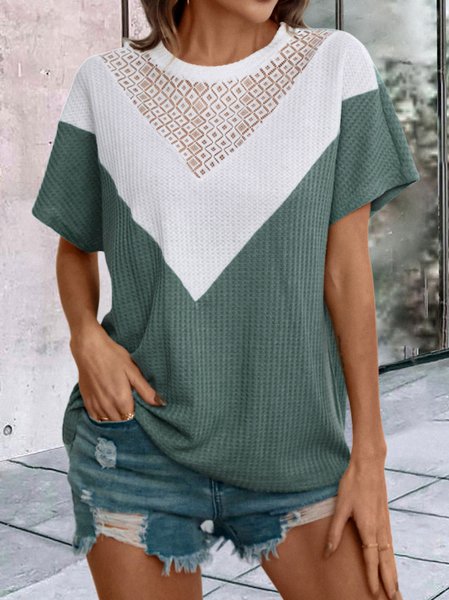 

Crew Neck Casual Lace Loose T-Shirt, Multicolor, T-Shirts