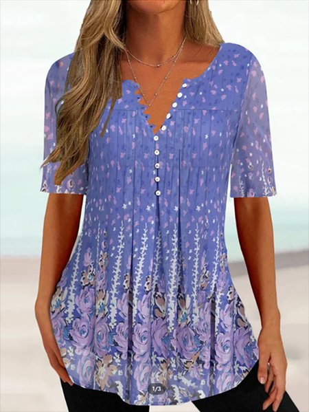 

Loose Floral Crew Neck Casual Shirt, Purple, Shirts & Blouses