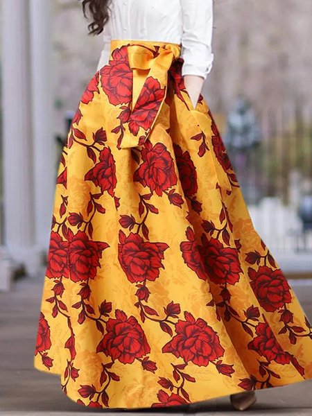 

Daily Floral Regular Fit Elegant Skirt, Yellow, Maxi Dresses