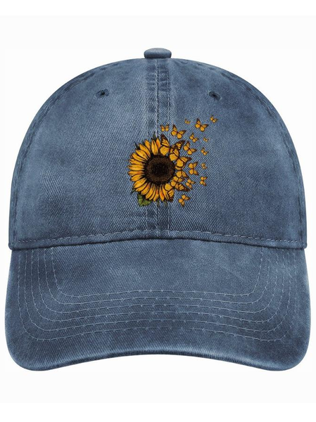 

Sunflower Butterfly Print Casual Hat, Blue, Men's Hats