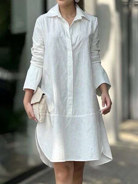 

Urban Shirt Collar Loose Plain Mini Dress, White, Mini Dresses