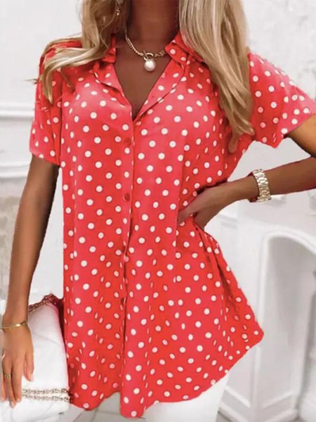 

Polka Dots Simple Blouse, Red, Shirts & Blouses