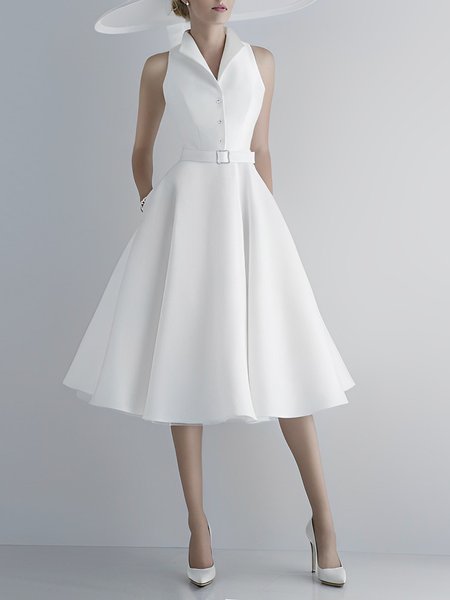 

Urban Regular Fit Shawl Collar Sleeveless Mini Dress, White, Mini Dresses