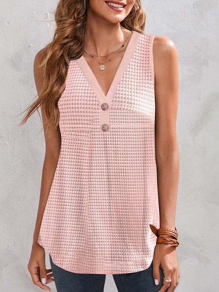 

Half Open Collar Casual Tank Top, Pink, Tanks & Camis
