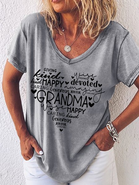 

Women's Grandma Heart Mother's day Casual Letters T-Shirt, Gray, T-shirts