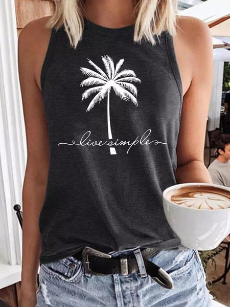 

Halter Casual Coconut Tree Tank Top, Deep gray, Tanks & Camis