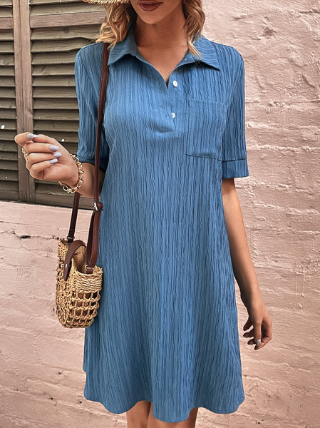 

Simple Shirt Collar Loose Dress, Blue, Dresses