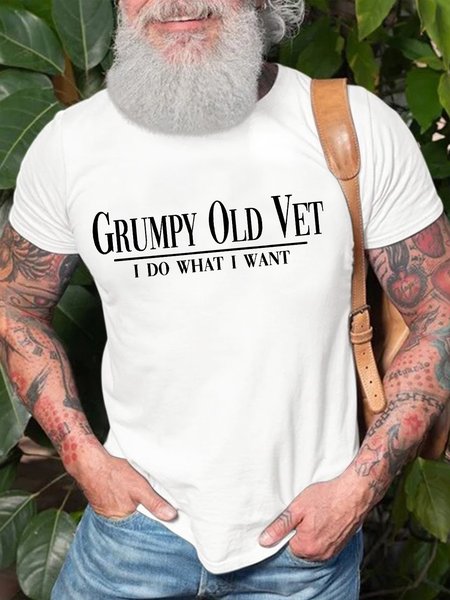 

Men’s Grumpy Old Vet I Do What I Want Cotton Casual Text Letters T-Shirt, White, T-shirts