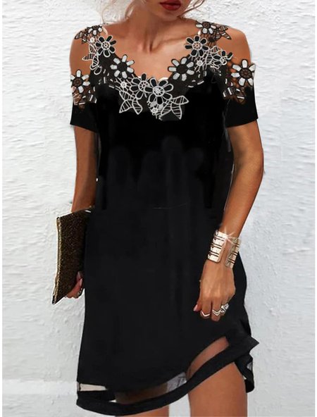 Lace Edge Urban Loose Dress, Black, Dresses