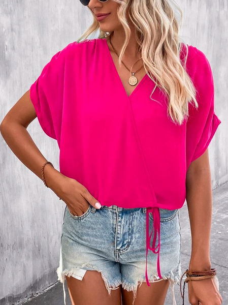 

Batwing Sleeve Knot Front Wrap Blouse, Pink, Shirts & Blouses