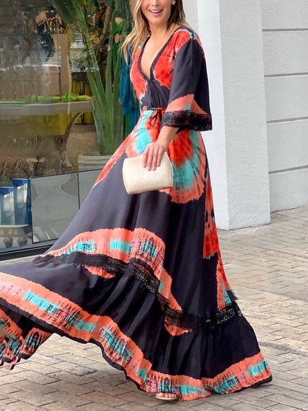 

Abstract Regular Fit Vacation Maxi Dress, As picture, Maxi Dresses