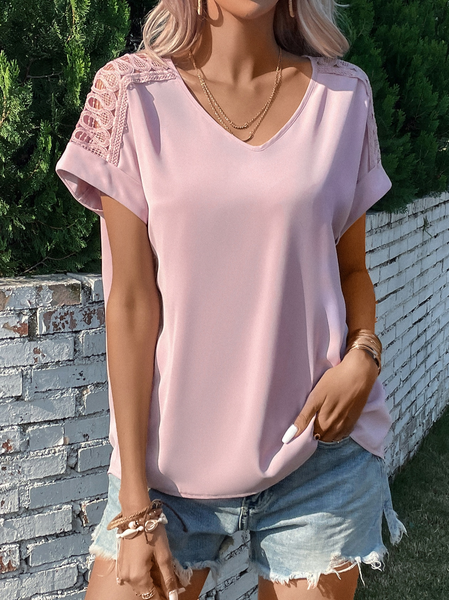 

Crew Neck Plain Loose Casual Shirt, Pink, Shirts & Blouses