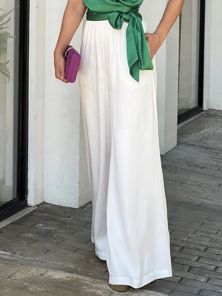 

Daily Regular Fit Elegant Plain Fashion Pants, White, Pants