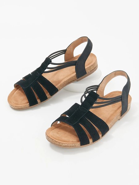

Casual Slip On Strappy Footbed Sandals, Black, Sandals