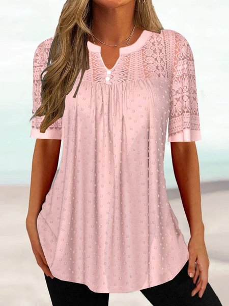 

Lace Loose Stand Collar Casual Shirt, Pink, Shirts & Blouses