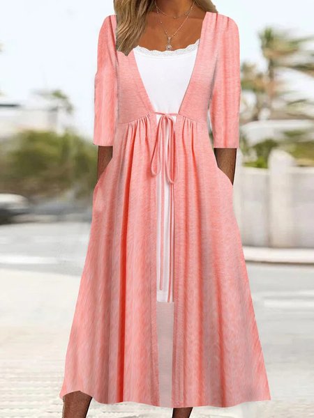 

Lace Edge Crew Neck Casual Dress, Pink, Dresses