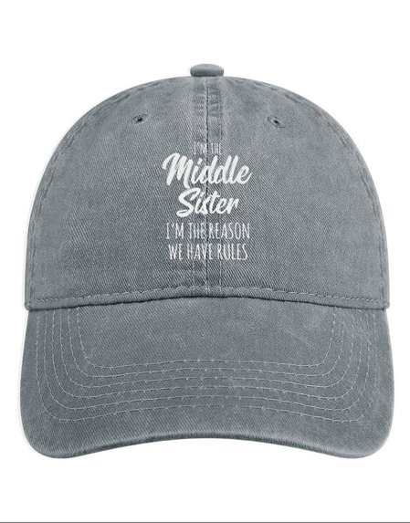 

Funny Middle Sister Letter Print Hat, Light gray, Women's Hats