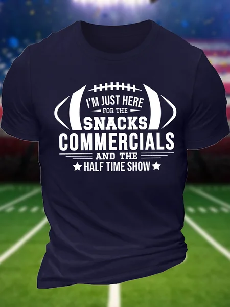 

Men's I'm Just Here For The Snacks Commercials And The Half Time Show Funny Super Bowl Baseball Graphic Printing Text Letters Cotton Crew Neck Casual T-Shirt, Purplish blue, T-shirts