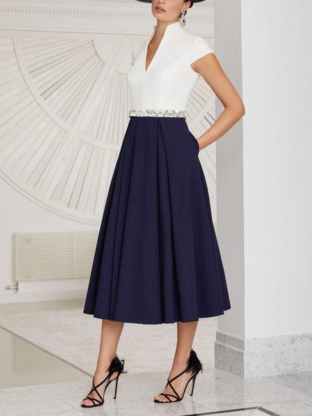 

Color Block Elegant Regular Fit Midi Dress, Deep blue, Midi Dresses